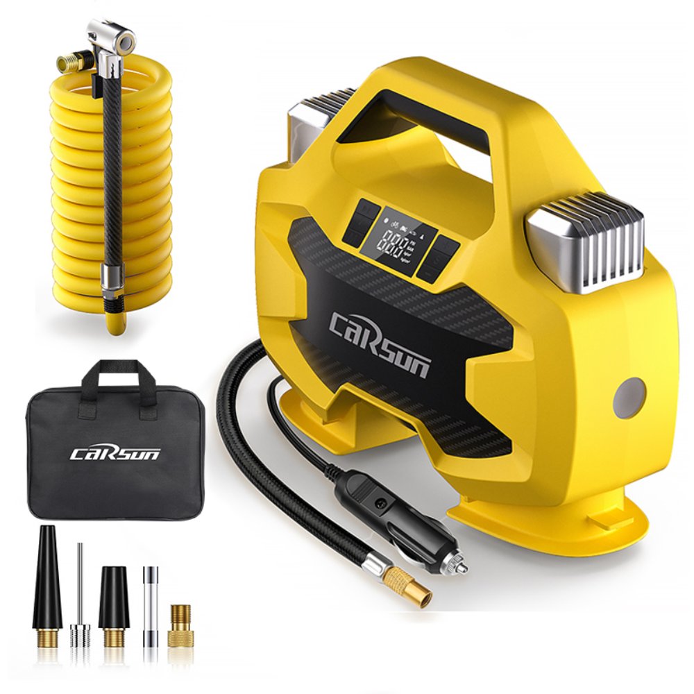 Vehicle-mounted air pump CARSUN High-Power Dual-Cylinder Wired Digital Air Compressor — Car Tire Inflator Pump